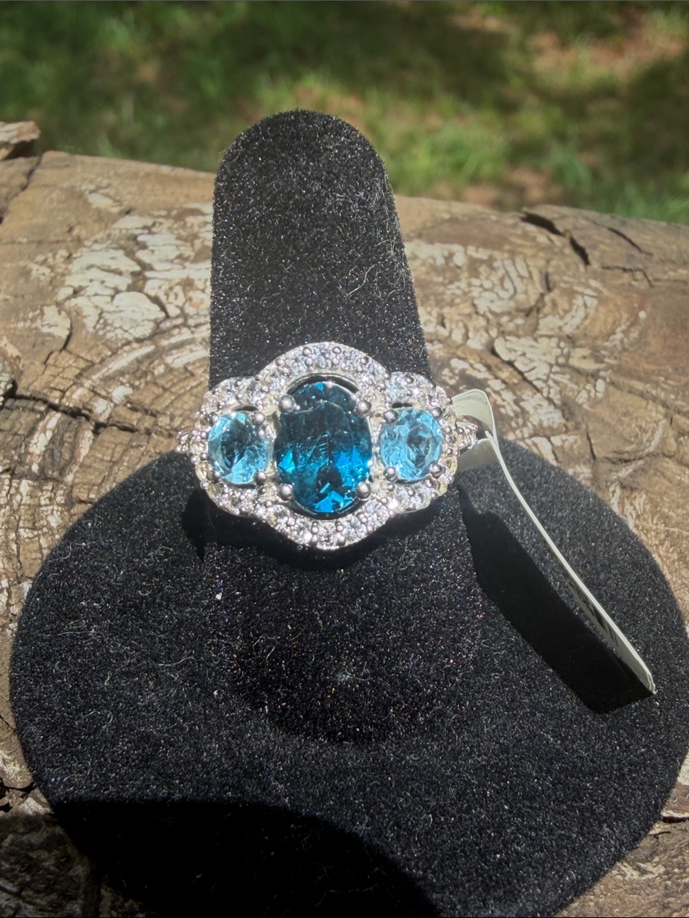 Rhodium over 925 SS London, Sky Blue, & white Topaz Ring